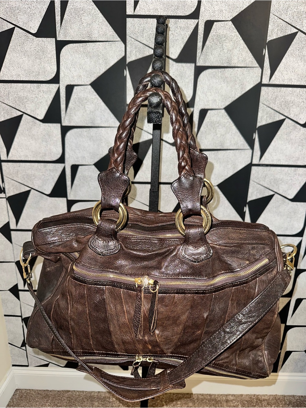 Treesje Asher Brown Genuine Leather Satchel Gold Hardware